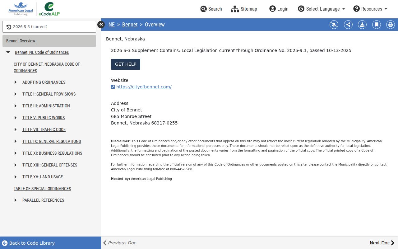 Bennet court docket hosted municipal-code library source