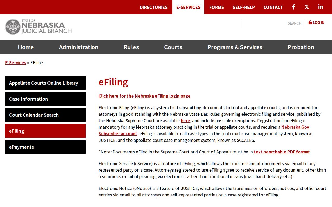 Lancaster civil dockets Nebraska eFiling information