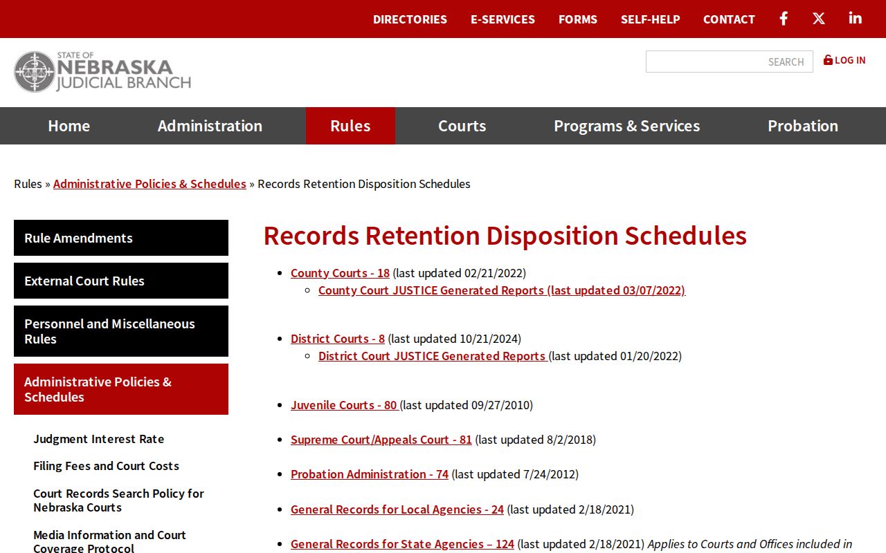 Lancaster civil dockets Nebraska court records retention schedules