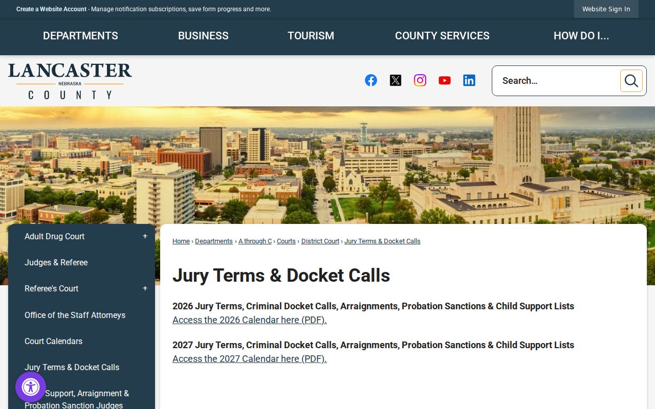 Lancaster court calendar jury terms and docket calls page