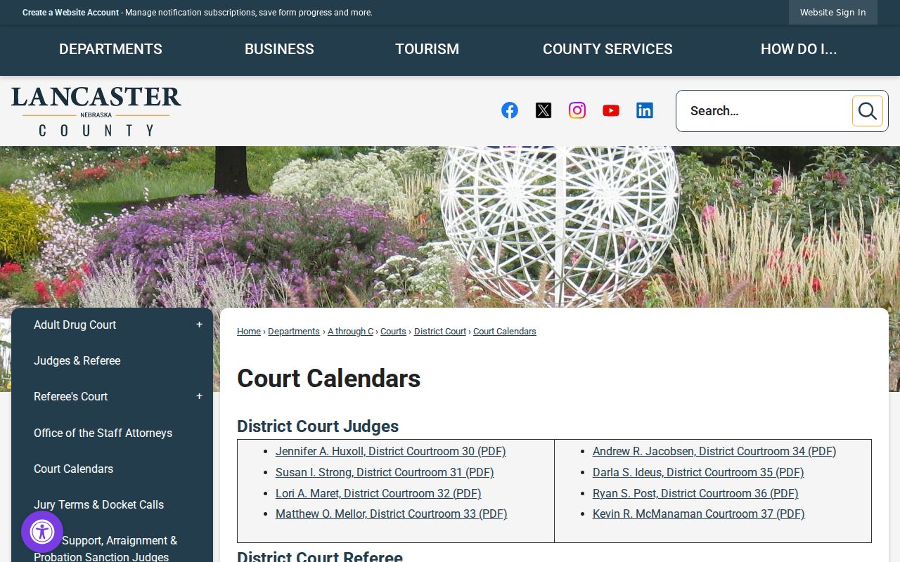 Lancaster court calendar index for judge-specific District Court PDFs