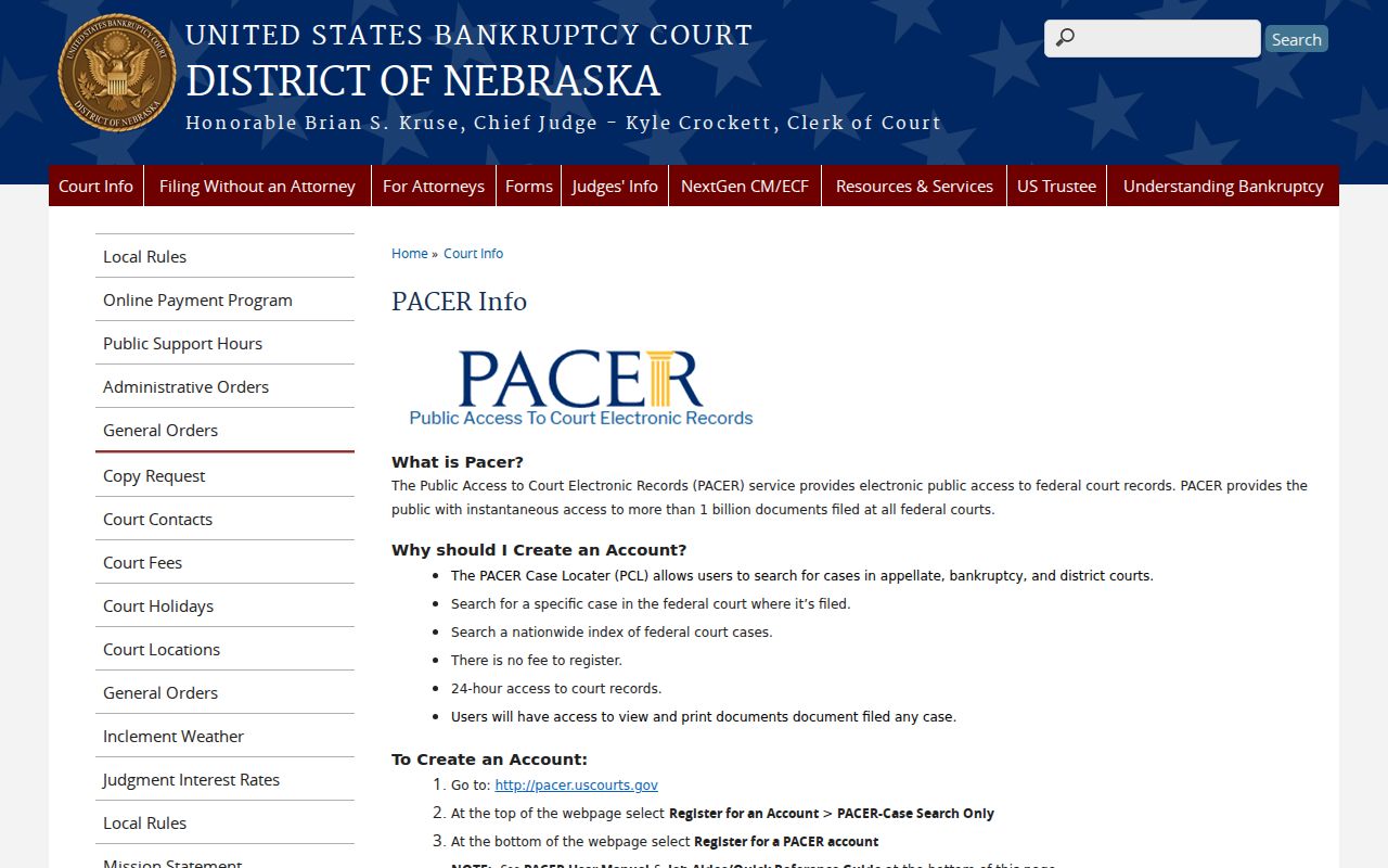 Lancaster court records federal PACER information context