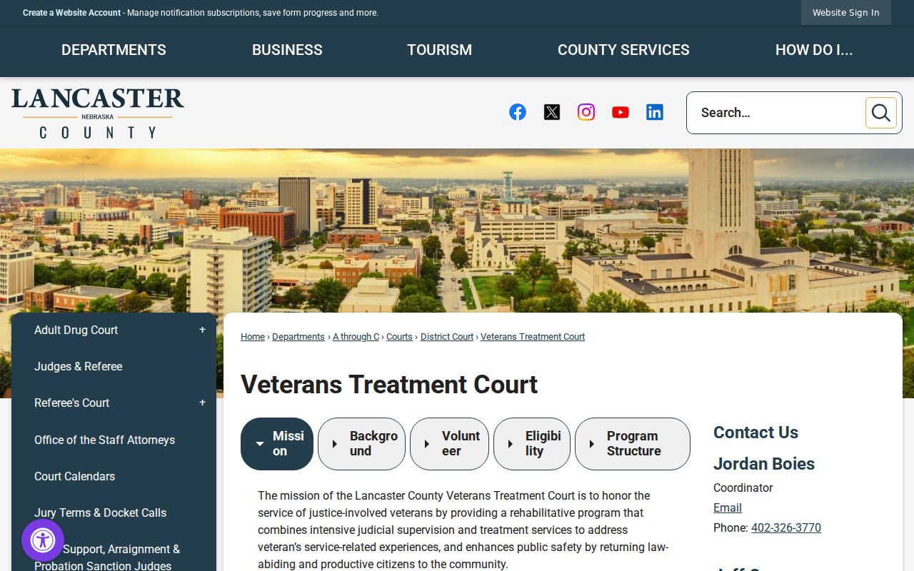 Lancaster criminal dockets Veterans Treatment Court information